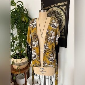 C. Luce Mustard Floral Fringe Tunic